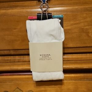 Merona Women's White Control-Top Opaque Tights-Size Medium.